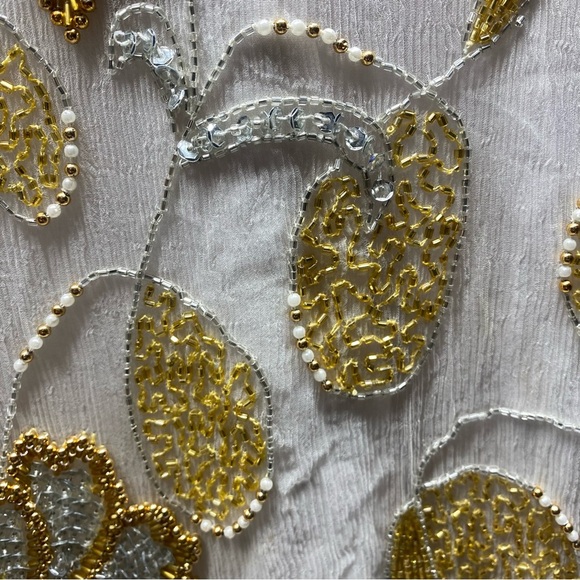 Vintage Rina Z beaded sequin silk jacket sz L Cream Silver Gold Floral -RARE- - Picture 7 of 14